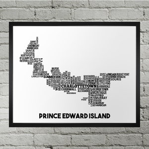 Carte typographique des villes de l'Île-du-Prince-Édouard | Fait main | Carte de l'Île-du-Prince-Édouard | Île-du-Prince-Édouard Impression | Illustration de la carte de l'Î.-P.-É.