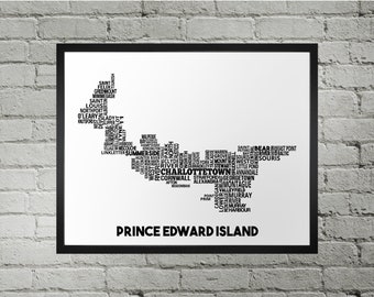 Prince Edward Island Cities Typography Map Print | Handmade | Prince Edward Island Map | Prince Edward Island Print | PEI Map Art