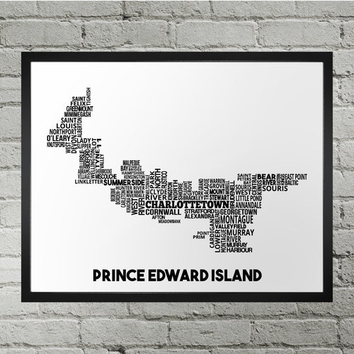 Carte typographique des villes de l'Île-du-Prince-Édouard | Fait main | Carte de l'Île-du-Prince-Édouard | Île-du-Prince-Édouard Impression | Illustration de la carte de l'Î.-P.-É.