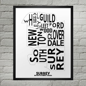 Surrey Neighbourhood City Map Print | Handmade | Surrey British Columbia Map | Surrey Print | Surrey Map Art | Surrey Home Decor | Map Decor