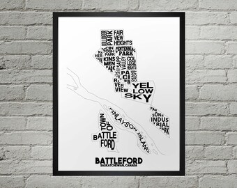 Battleford Neighbourhood City Map Print | Handmade | Battleford Saskatchewan Map | Battleford Print | Battleford Map Art | Map Home Decor