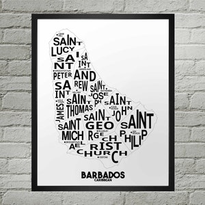 Barbados Parishes Typography Map Print | Handmade | Barbados Map | Barbados Print | Barbados Map Art | Barbados Home Decor | Vacation Gift