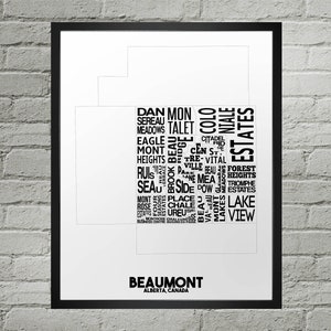 Impression du plan de la ville du quartier Beaumont | Fait main | Carte de l'Alberta, Beaumont | Impression Beaumont | Carte de Beaumont | Décoration d'intérieur Beaumont | Illustration de la carte