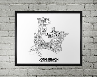 Stampa della mappa della città di Long Beach / Fatta a mano / Mappa di Long Beach, California / Stampa di Long Beach / Arte della mappa di Long Beach / Decorazione della casa con mappa