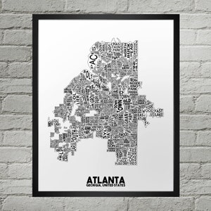 Impression de carte de la ville du quartier d'Atlanta | Fait main | Carte d'Atlanta, Géorgie | Impression d'Atlanta | Carte d'Atlanta | Décoration d'intérieur Atlanta | Cadeau de déménagement
