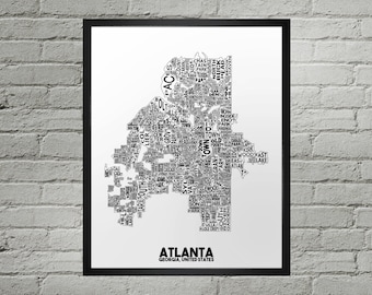 Atlanta Neighborhood City Map Print | Handmade | Atlanta Georgia Map | Atlanta Print | Atlanta Map Art | Atlanta Home Decor | Moving Gift