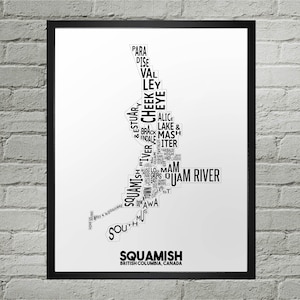Squamish Neighbourhood City Map Print | Handmade | Squamish British Columbia Map | Squamish Print | Squamish Map Art | Squamish Home Decor