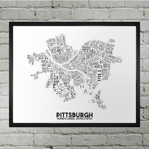 Impression du plan de la ville du quartier de Pittsburgh | Fait main | Carte de Pittsburgh, Pennsylvanie | Impression Pittsburgh PIT | Illustration de la carte de Pittsburgh | Décoration d'intérieur, carte