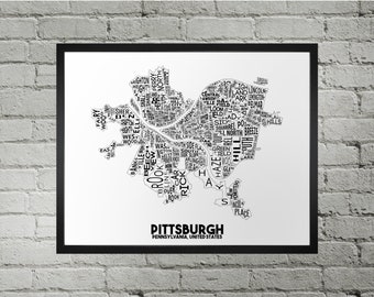 Pittsburgh Neighborhood City Map Print | Handmade | Pittsburgh Pennsylvania Map | Pittsburgh PIT Print | Pittsburgh Map Art | Map Home Decor