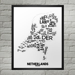 Carte de la province des Pays-Bas | Fait main | Carte des Pays-Bas | Pays-Bas Imprimer | Carte des Pays-Bas | Pays-Bas Décoration d'intérieur | Cadeau de déménagement