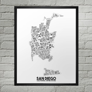 Impression de carte de la ville du quartier de San Diego | Fait main | Carte de San Diego en Californie | Impression San Diego | Carte de San Diego | Décoration d'intérieur San Diego