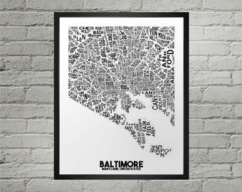 Baltimore Neighborhood City Map Print | Handmade | Baltimore Maryland Map | Baltimore Print | Baltimore Map Art | Baltimore Home Decor