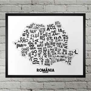 Carte de la ville des comtés de Roumanie | Fait main | Carte de la Roumanie | Roumanie Imprimer | Art de la carte de la Roumanie | Décoration d'intérieur Roumanie | Cadeau de déménagement | Impression de carte