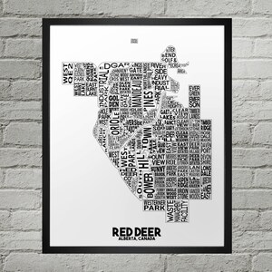 Impression du plan de la ville du quartier de Red Deer | Fait main | Carte de l'Alberta à Red Deer | Imprimé cerf | Art de la carte du cerf | Décoration d'intérieur Cerf élaphe