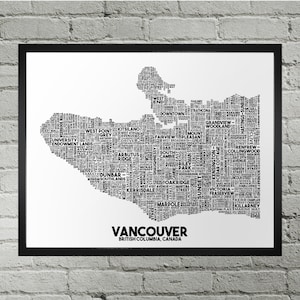 Impression de la carte du quartier et des noms de rue de Vancouver | Fait main | Carte de Vancouver, Colombie-Britannique | Impression de Vancouver | Art de la carte de Vancouver