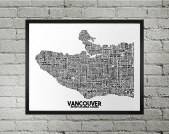 Vancouver Viertel und Straßenname Karte Drucken | Handarbeit | Vancouver British Columbia Karte | Vancouver Druck | Vancouver Stadtplan Kunst