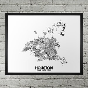 Impression du plan de la ville du quartier de Houston | Fait main | Carte de Houston, Texas | Impression Houston | Carte de Houston | Décoration d'intérieur de Houston | Cadeau de déménagement