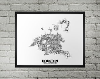 Houston Neighborhood City Map Print | Handmade | Houston Texas Map | Houston Print | Houston Map Art | Houston Home Decor | Moving Gift