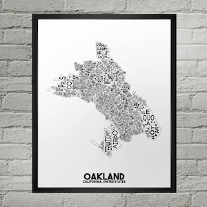 Impression du plan de la ville du quartier d'Oakland | Fait main | Carte d'Oakland en Californie | Impression d'Oakland | Illustration de la carte d'Oakland | Décoration intérieure d'Oakland | Cadeau de déménagement