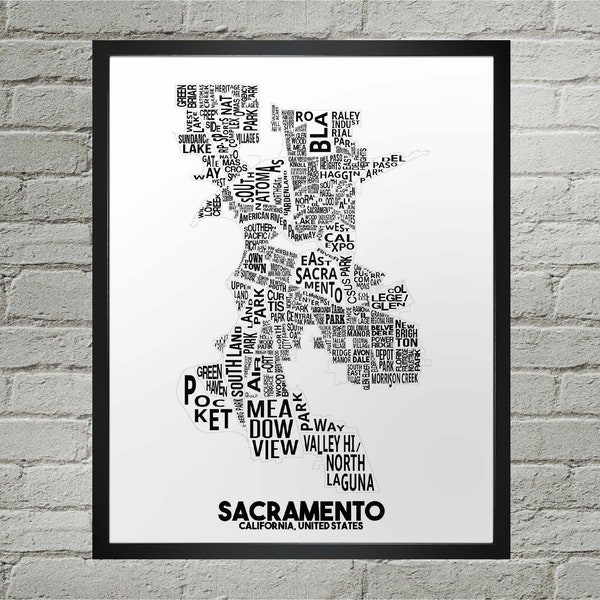 Sacramento Neighborhood City Map Print | Handmade | Sacramento California Map | Sacramento Print | Sacramento Map Art | Map Art Home Decor