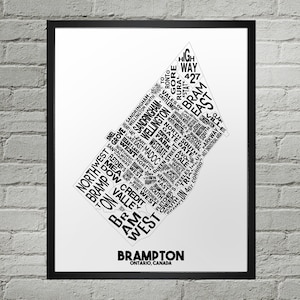 Impression du plan de la ville du quartier de Brampton | Fait main | Brampton (Ontario) : carte | Impression Brampton | Illustration de la carte de Brampton | Décoration d'intérieur Brampton | Illustration de la carte