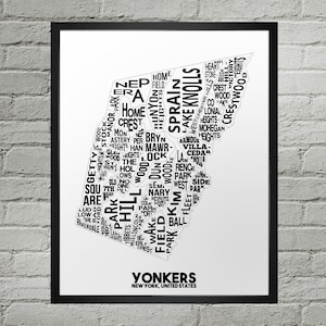 Impression du plan de la ville du quartier de Yonkers | Fait main | Carte de Yonkers, New York | Impression Yonkers | Art de la carte de Yonkers | Décoration d'intérieur Yonkers | Cadeau de déménagement
