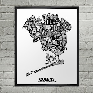 Queens Neighborhood stadsplattegrond afdrukken | Handgemaakt | Kaart Queens New York | Koninginnenprint | Kaartkunst Queens | Queens woondecoratie | Verhuiscadeau