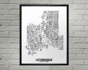 Lethbridge Neighbourhood City Map Print | Handmade | Lethbridge Alberta Map | Lethbridge Print | Lethbridge Map Art | Lethbridge Home Decor