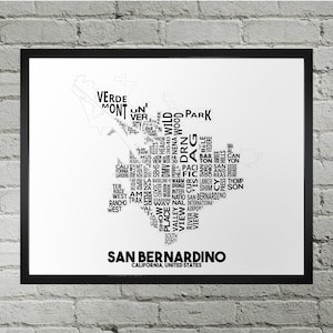 San Bernardino Neighborhood City Map Print | Handmade | San Bernardino California Map | San Bernardino Print | San Bernardino Map Art