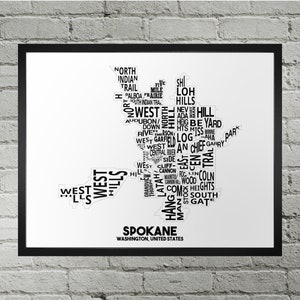 Spokane Neighborhood City Map Print | Handmade | Spokane Washington Map | Spokane Print | Spokane Map Art | Spokane Home Decor | Moving Gift