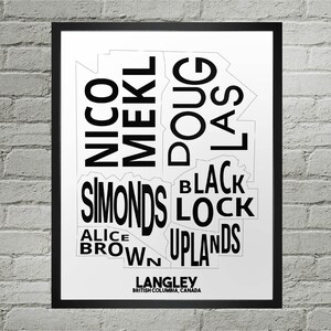 Langley Neighbourhood City Map Print | Handmade | Langley British Columbia Map | Langley Print | Langley Map Art | Langley Home Decor