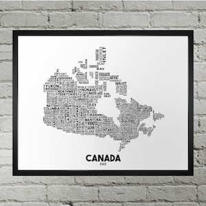 Canada City Typography Map Print | Handmade | Canada Map | Canada Print | Canada Map Art | Canada Home Decor | Moving Gift | Map Art