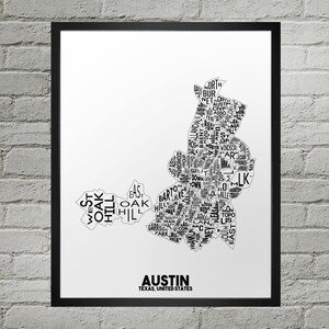 Impression de carte de la ville du quartier d'Austin | Fait main | Carte d'Austin (Texas) | Impression Austin | Carte d'Austin | Décoration d'intérieur Austin | Cadeau de déménagement | Illustration de la carte