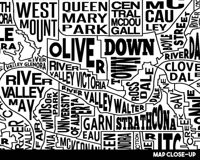 Edmonton Neighbourhood City Map Print Handmade Edmonton Alberta Map YEG Art Print Edmonton Map Art Edmonton Home Decor Map Art image 2