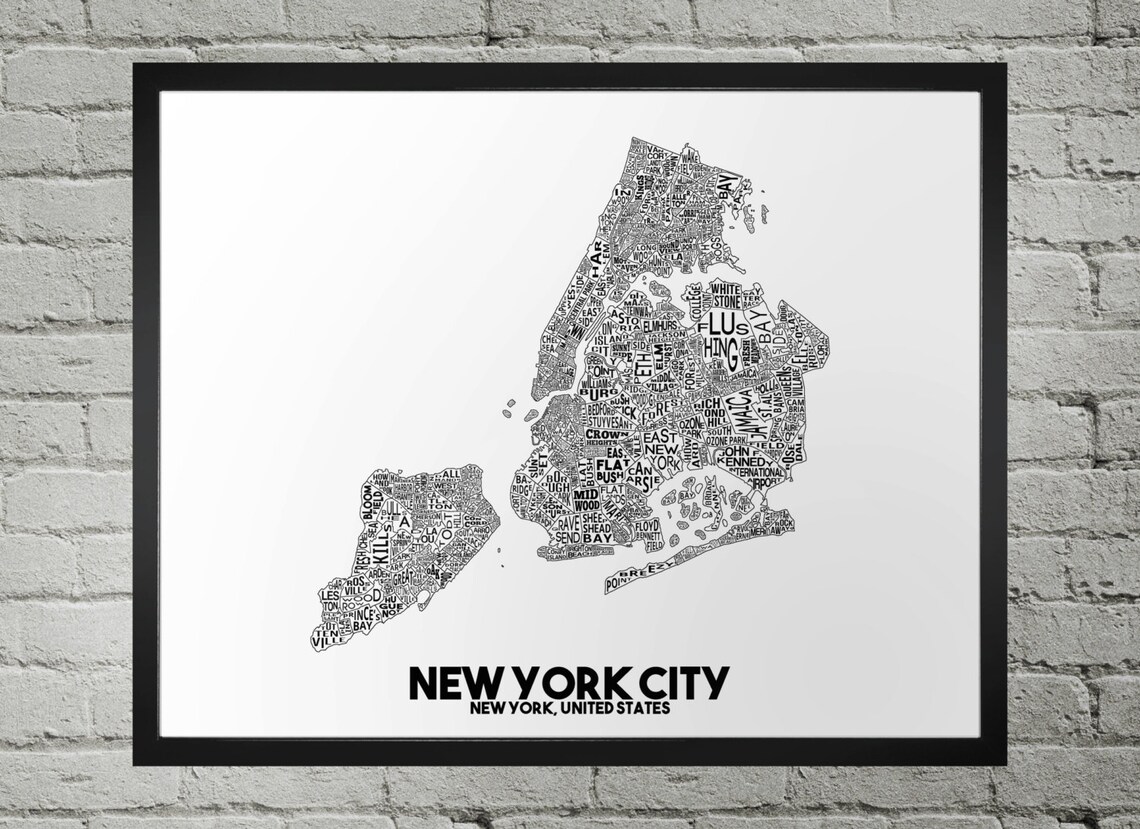 New York City Neighborhood City Map Print Handmade New - Etsy