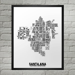 Impression de carte de la ville du quartier de Santa Ana | Fait main | Carte de Santa Ana en Californie | Impression Santa Ana | Carte de Santa Ana | Décoration d'intérieur Santa Ana