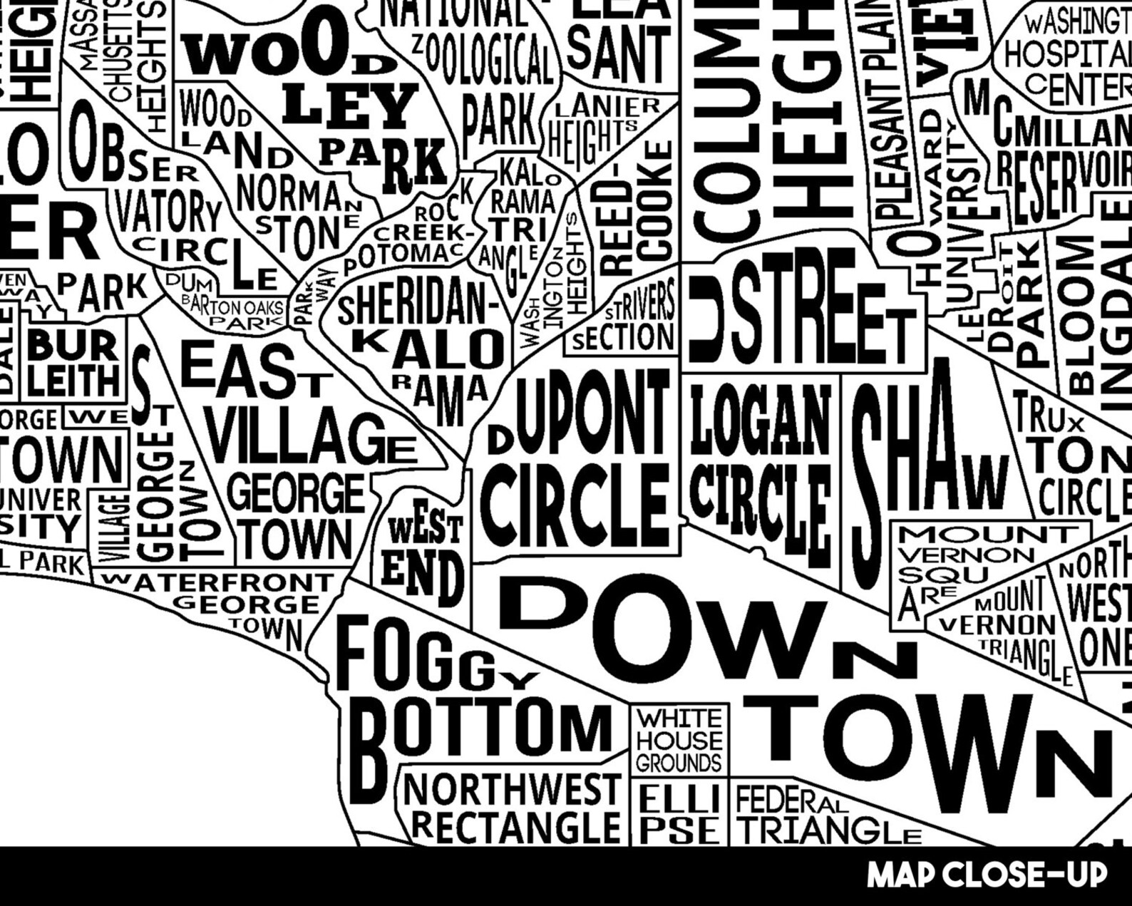 Washington DC Neighborhood City Map Print | Handmade | Washington Map ...