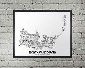 North Vancouver Neighbourhood City Map Print | Handmade | North Vancouver British Columbia Map | North Vancouver Print | North Vancouver Art