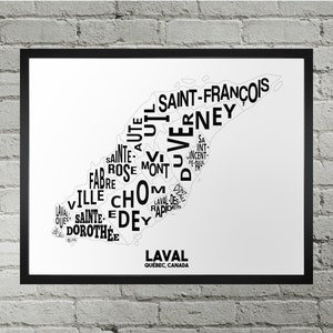 Plan de la ville, quartier Laval Imprimer | Fait main | Laval, Québec : carte | Impression de la ville de Laval | Carte de Laval