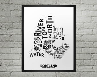 Portland Neighborhood City Map Print | Handmade | Portland Maine Map | Portland Print | Portland Map Art | Portland Home Decor | Moving Gift