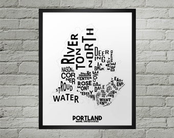 Impression du plan de la ville du quartier de Portland | Fait main | Carte de Portland, Maine | Impression Portland | Art de la carte de Portland | Décoration d'intérieur Portland | Cadeau de déménagement