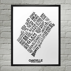 Impression du plan de la ville du quartier d'Oakville | Fait main | Oakville (Ontario) : carte | Impression d'Oakville | Illustration de la carte d'Oakville | Décoration d'intérieur Oakville | Illustration de la carte