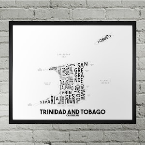 Trinidad and Tobago Regions Typography Map Print | Handmade | Trinidad and Tobago Art Print | Trinidad and Tobago Home Decor