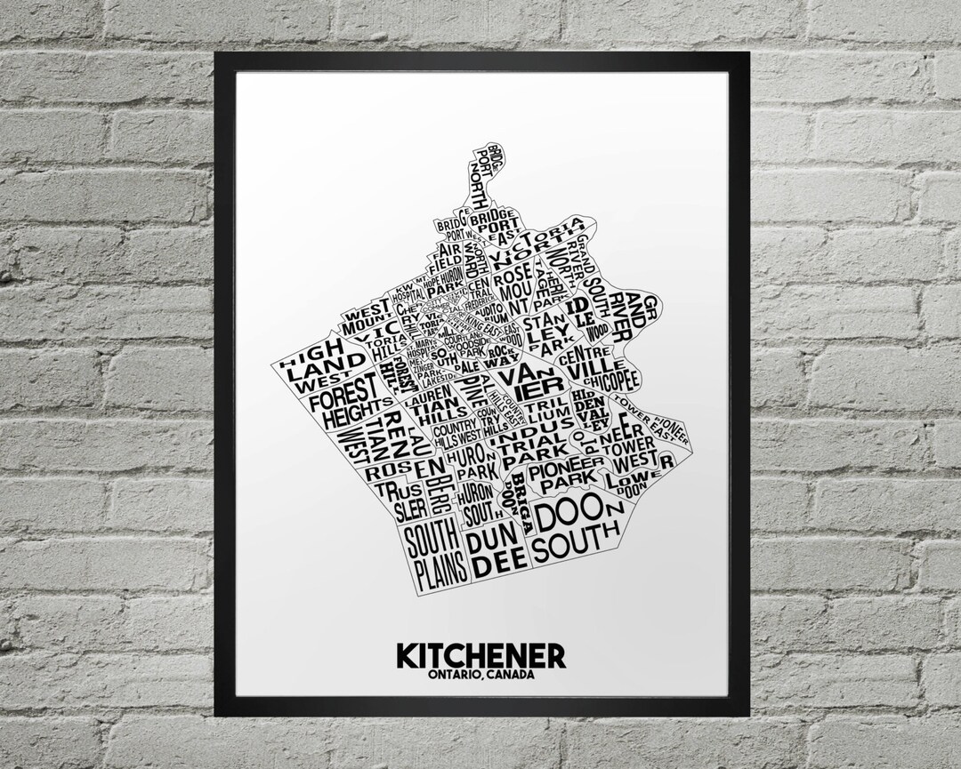 Kitchener Neighbourhood City Map Print Handmade Kitchener Ontario Map Kitchener Print Kitchener