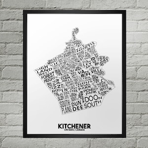 Impression du plan de la ville du quartier de Kitchener | Fait main | Carte de Kitchener, Ontario | Impression de Kitchener | Illustrations de la carte de Kitchener | Décoration d'intérieur Kitchener