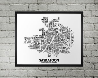 Saskatoon Neighbourhood City Map Print | Handmade | Saskatoon Saskatchewan Map | Saskatoon Print | Saskatoon Map Art | Saskatoon Home Decor