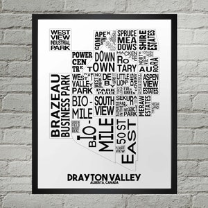 Drayton Valley Neighborhood-stadskaart afdrukken | Handgemaakt | Kaart Drayton Valley, Alberta | Drayton Valley-print | Kaartkunst Drayton Valley