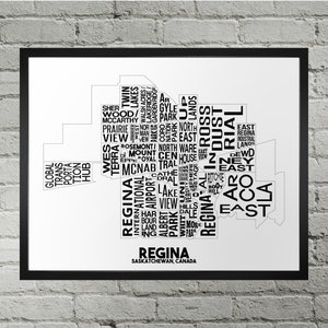 Impression du plan de la ville du quartier de Regina | Fait main | Carte de Regina, Saskatchewan | Impression Regina | Art de la carte de Regina | Décoration d'intérieur Régina | Cadeau de déménagement
