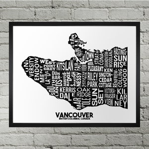 Impression du plan de la ville du quartier de Vancouver | Fait main | Carte de Vancouver, Colombie-Britannique | Impression artistique de la carte YVR | Art de la carte de Vancouver | Décoration d'intérieur, carte