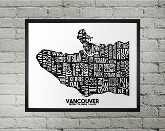 Vancouver Neighbourhood City Map Print | Handmade | Vancouver British Columbia Map | YVR Map Art Print | Vancouver Map Art | Map Home Decor